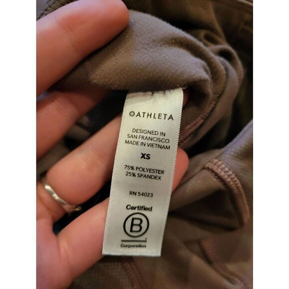 Athleta Rainier Reflective Printed Tight Leggings Brown Zip Pockets Women's XS - Picture 5 of 6